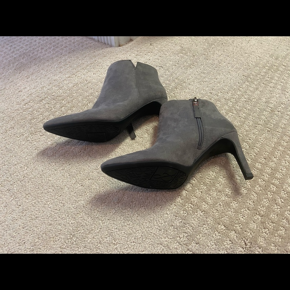 Grey suede ankle boots.  Barely worn